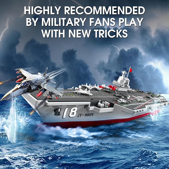 GoolRC RC Boats RC Warship Military Battleship 20KPH High Speed Remote Control Boat for Pools and Lakes 2.4GHz DIY Naval Forces Aircraft Carrier Model Kit with 2 Rechargeable Batteries