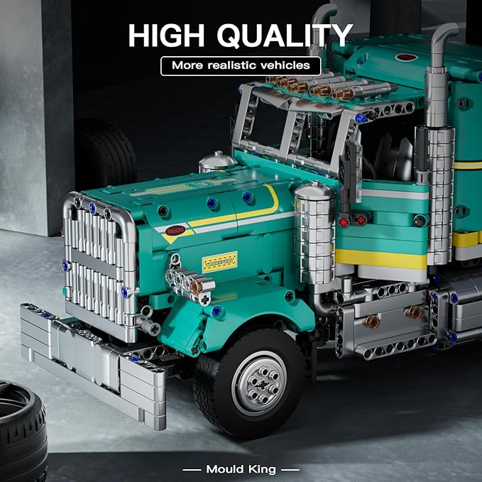 Mould King RC Semi Truck Toys Building Sets American Truck Toy for Aged 14+ 13201 Realistic Tractor Model with Motor Heavy Equipment Transporter Build and Display Blocks Kits (2064 Pieces)