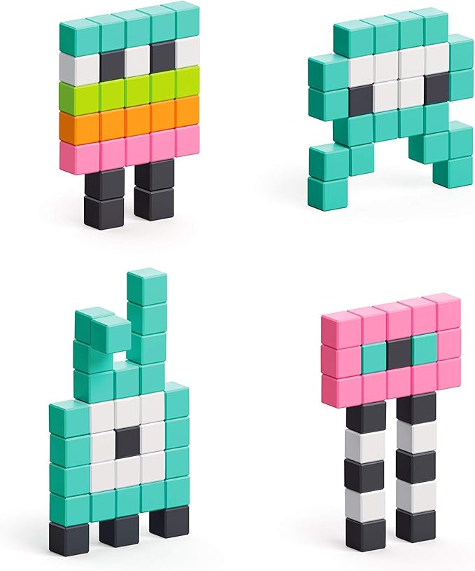PIXIO Mini Monsters - Tiny Magnetic Blocks Building Toy in The Pixel Art Style with Free App - 5/16 Plastic Cubes with 6 Magnets Inside - Open Ended Toy - Creativity Toy for Ages 6+