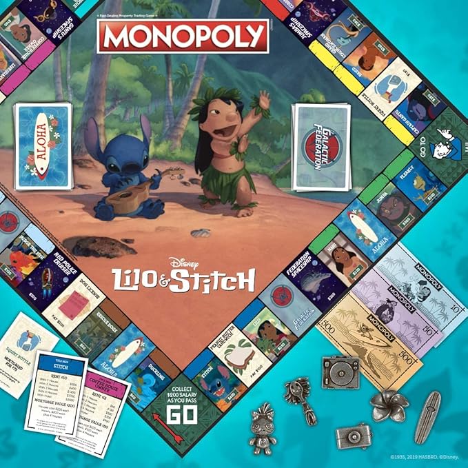 Monopoly: Disney Lilo &amp Stitch | Buy Sell Trade Characters from Disney’s Animated Film | Classic Monopoly Game | Officially-Licensed Lilo and Stitch Merchandise 2-6 Players