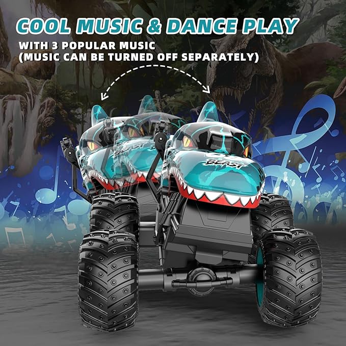 Gohero Monster Truck Toys 2.4Ghz Remote Control Monster Trucks for Boys Age 4-7 1:20 Dinosaur Toys with Light &amp MusicRC Truck with Stunt 360° Spin Walk Upright&amp Drift Dinosaur Toy for Ki