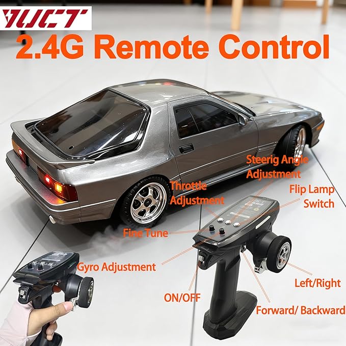 YUCT LDRC LD1802 1/18 RC Drift Car Silver High-Speed Drifting with Gyro Two Batteries Replacement Tires