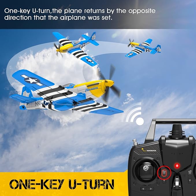 4-Channel Remote Control AircraftP51 Mustang 4-CH RC PlaneReady to Fly RC Plane for Adult with X-Pilot Stabilization System One Key Aerobatics 2.4GHz 6-Axis Gyro