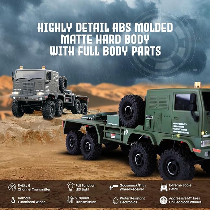 Helidirect HobbyPlus 1/18 RC Crawler CR18P Terranaut 8x8 RC Truck Remote Control Car w Full-Lock 8WD RTR Active All-Wheel Steering 2-Speed Transmission Recovery Winch LED Lights (Green)