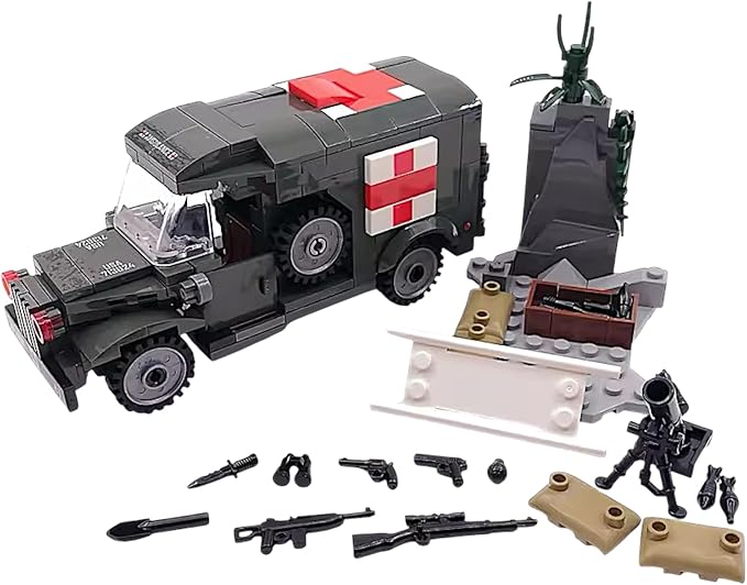 General Jim's Military Building Blocks US Army Ambulance WW2 (World War 2) Brick Building Vehicle - Military Ambulance Building Blocks Set for WWII or Brick Building Enthusiasts