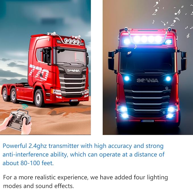 Ailejia 1/18 RC Tractor Truck Toys 770S 2.4GHz Remote Control Truck Semi Trailer 7.4V Battery Radio 19CH Light Sound