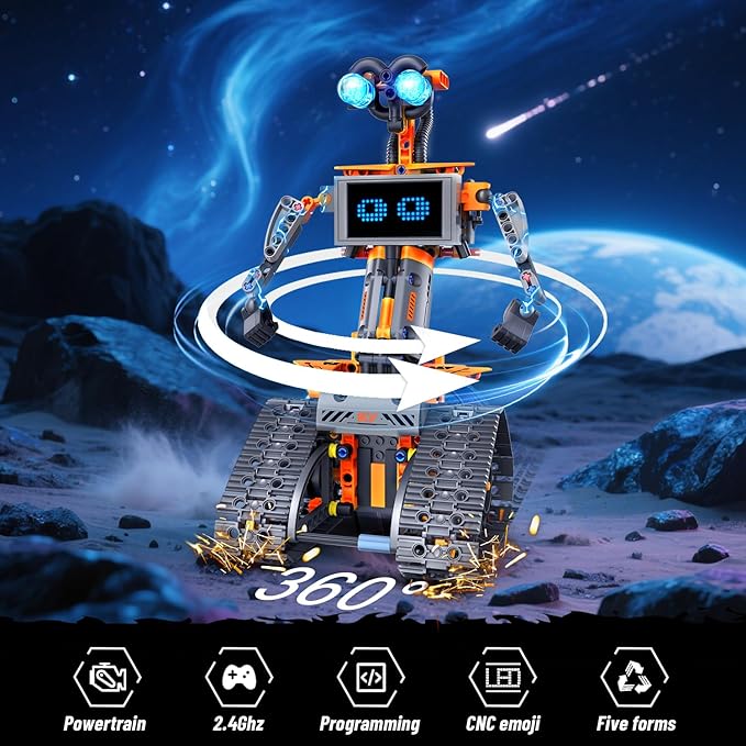 HOGOKIDS Robot Toys with LED Eyes &amp 18 Expression Building Sets 5-in-1 App &amp Remote Control Rechargeable Robotics Kit for Kids RC Programmable Projects Educational Gift for Boys Girls 8-14 Y