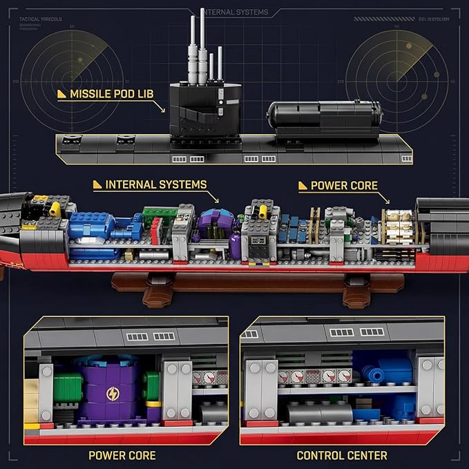 Military Building Block Sets for Adults: 1:125 Los Angeles Class Nuclear Submarine Model RC Submarine Toy WW2 Army USS Battleship &amp Military Vehicles Display Model 2750 PCS