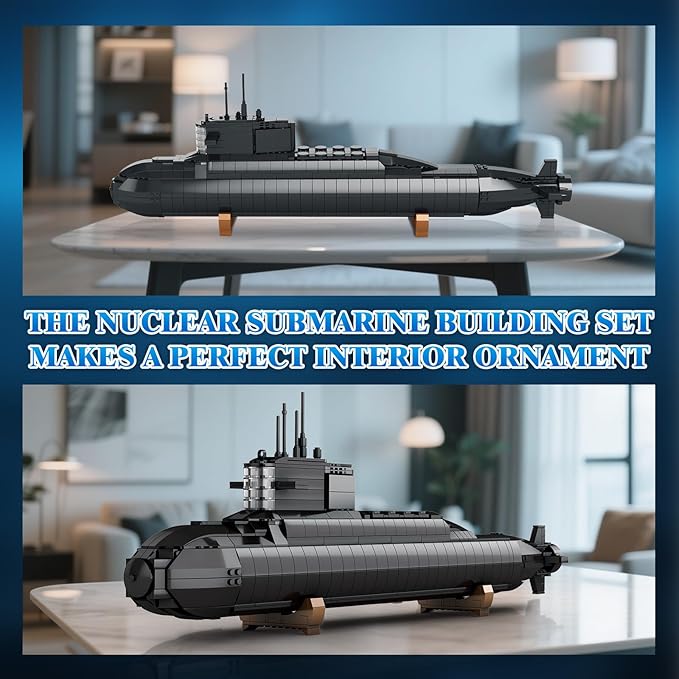 Brihappen Nuclear Submarine Model Building Kit for Adult Boys 14+ (1498 Pieces) - Military Battleship Model with Light Building Home Office Collection Birthday Gifts for Building Blocks Lover