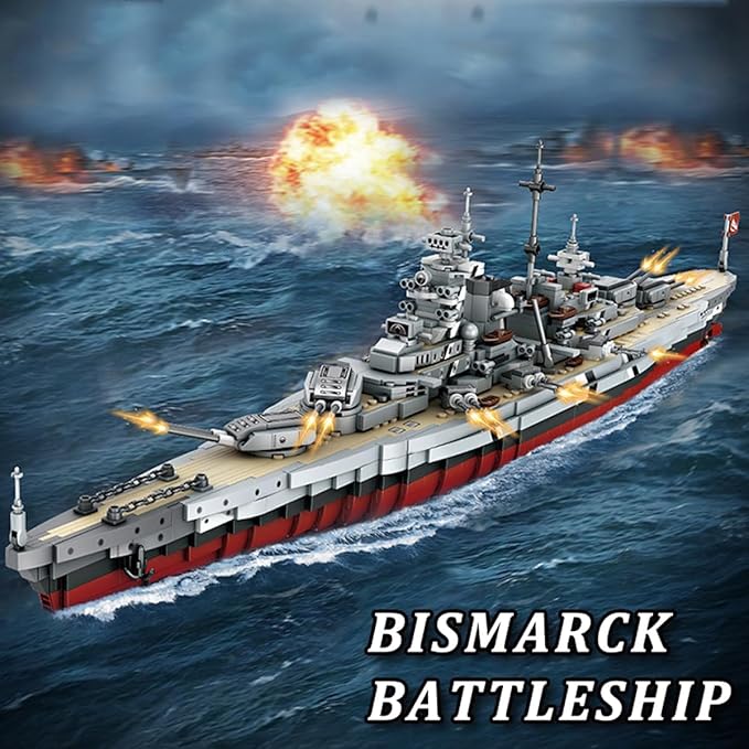 Gonli Bismarck Battleship Building Blocks Set - Germany WW2 Military Building Toys for Adults - Classic Cruiser Model Bricks - Gifts for Adults