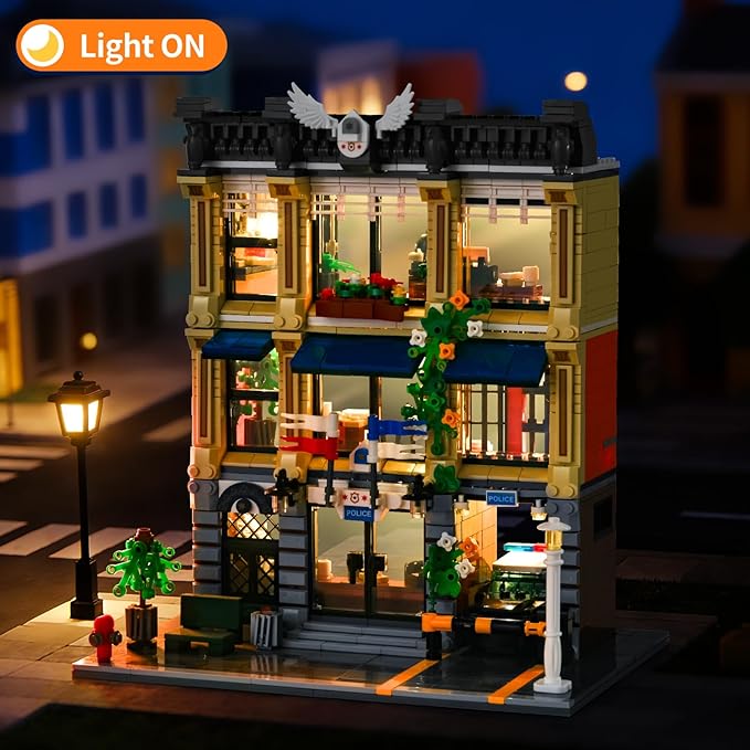 City Police Station Building Sets for Adult with Police CarThree Floor Police Station Toys with LightsGift Idea for Adults and Boys 14+ (1446 PCS)