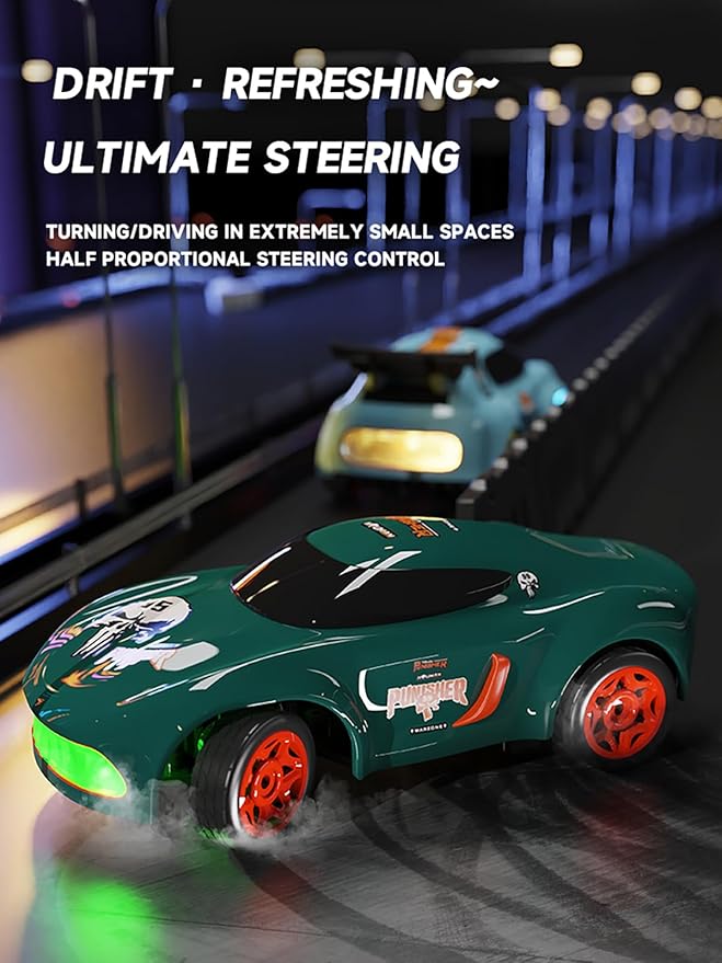 Mini RC Drift Car for Adults 1/64 Desktop Drift Car with Colorful Lights Desk Remote Control Cars for Race Hobby Gifts and Toys (Matte Green Concept Model)