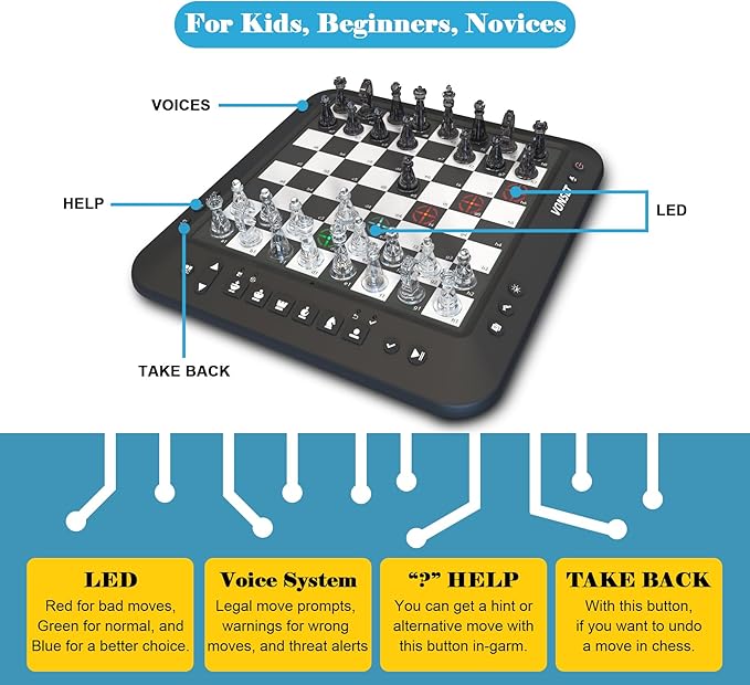 P6 Electronic Chess Board Chess Computer Talking Smart Chess Board Magnetic Electronic Chess Set with LED for Kids &amp Adults