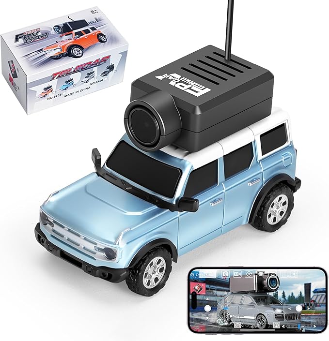 WLtoys 1:64 Mini RC Cars 2.4G FPV Remote Control Toy Car with 720P HD Camera Gyro LED Ambient Light APP Controlled Drifting Car for Adults (Blue)
