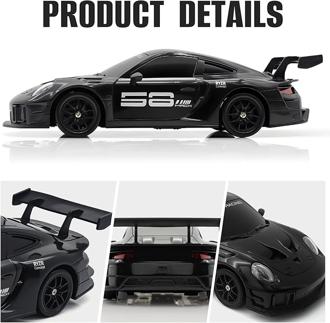 RC Drift Car 1:24 4WD Remote Control Cars Vehicle with LED Light2.4GHz 20KM/H High Speed RC Cars with Two Batteries &amp Drifting Tires Racing Sport Toy for Adults Boys Girls Kids Black