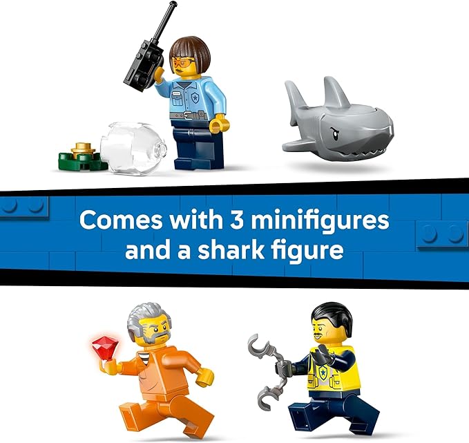 LEGO City Police Boat Chase Building Toy for Kids - Pretend Play Set for Boys &amp Girls Ages 6+ - Building Blocks W/ 2 Floating Boat Toys for Playtime &amp Bath Time - Gift Idea for Birthdays- 604