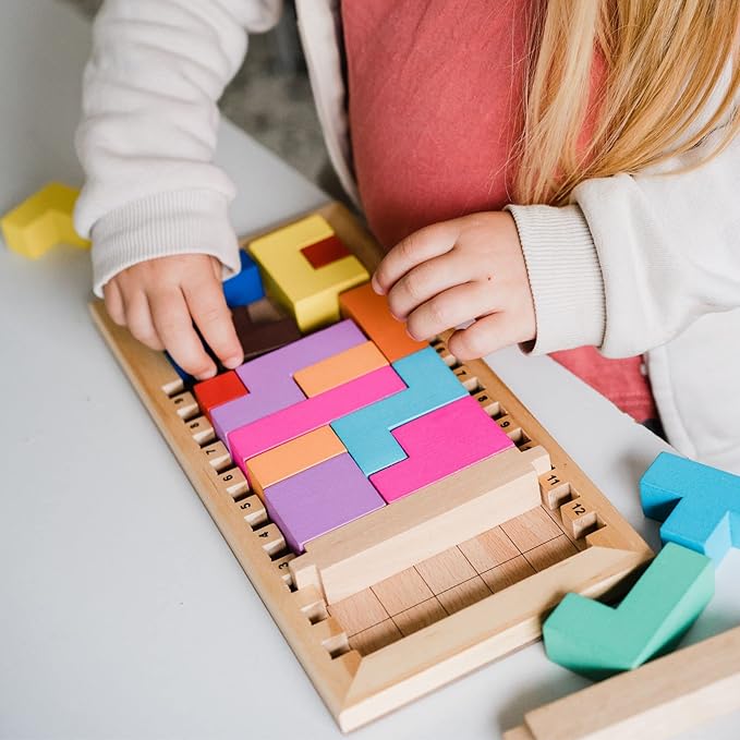 Katamino Family | Wooden Brain Teaser Puzzle Game for Kids and Parents | Educational Board Games for Toddlers and Kids of All Levels | Over 1000 Pentomino Combos | Ages 3+ | 1-2 Players | 10 Min