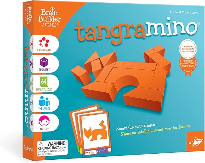 FoxMind Games: Tangramino Spatial Logic and Visualization Game Smart Fun with Shapes 64 Smart Puzzles to Work Through 6 Levels of Complexity Develops STEM Skills 1+ Players for Ages 6 and up