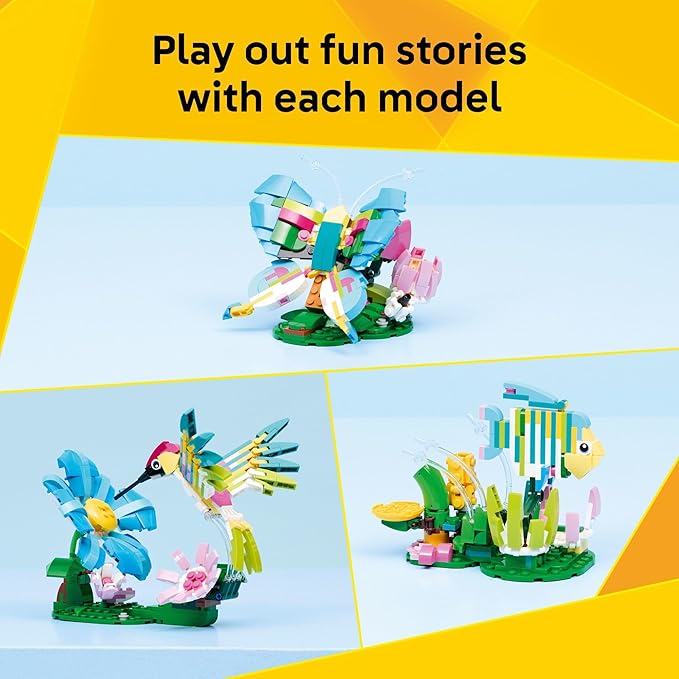 LEGO Creator 3 in1 Wild Animals: Colorful Hummingbird Building Toy for Girls Boys &amp Kids Ages 8+ - Build a Bird Butterfly or Tropical Fish - Gift Idea for Birthdays - 31384