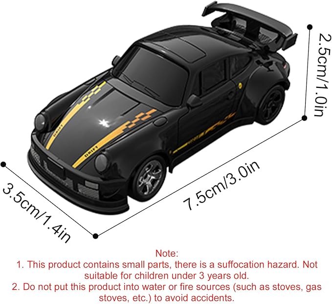 1:64 Scale Mini RC Drift Car 2.4GHz 4WD Full Proportional Model Vehicle with LED Lights Racing Sport Toy for Adults Teens (Black)