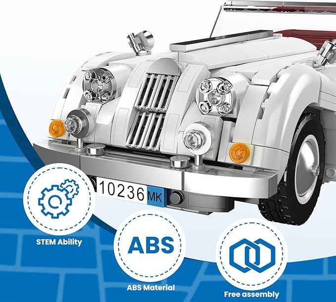 Mould King 10236 Vintage Roadster Building Set Collectible Adult Convertible Sports Car Model 1302 Pieces Desk Decor Display Vehicle Kit for Men and Hobbyists Ages 14+ ﻿