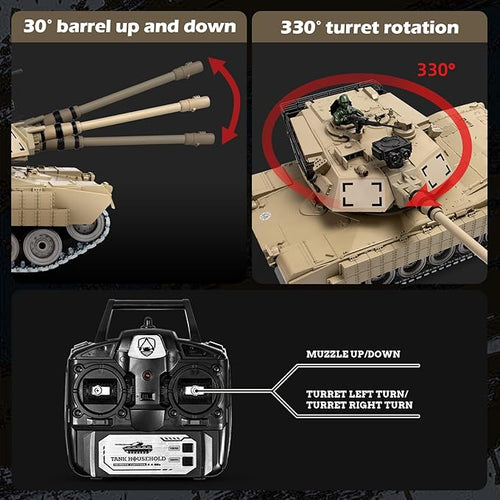 1/18 Metal US M1A2 Remote Control Tank RC Tank with Smoke Sound &amp LED Lights 330° Turret Rotation RC Thant Shoots BBS &amp 60 Minutes