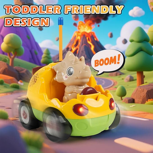 2-Pack Remote Control Dinosaur Toy Car for Kids - Birthday Gifts for Boys Toddlers Ages 18+ Months 2 3 4 5 Year Old Dino RC Vehicle with Lights and Music