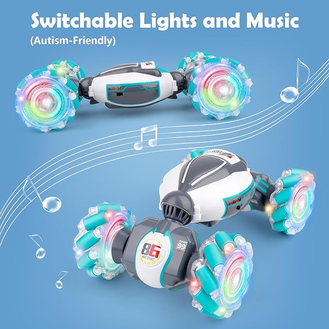 PREPOP Gesture Sensing RC Stunt Car Birthday for Age 6 7 8-12 13+ Year Old Boys - Cool Toys for Kids Hand Controlled Remote Control Twist Vehicle with Lights &amp Music 4WD Rotating