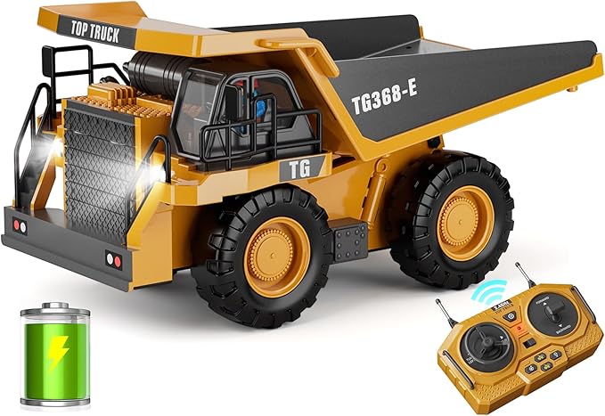 RC Dump Truck Toy for Kids | 9-Channel Metal Construction Vehicle with Working Bed Lights &amp Sounds Rechargeable Remote Control Truck for Boys Ages 3-12 Durable STEM Gift for Birthday 2026