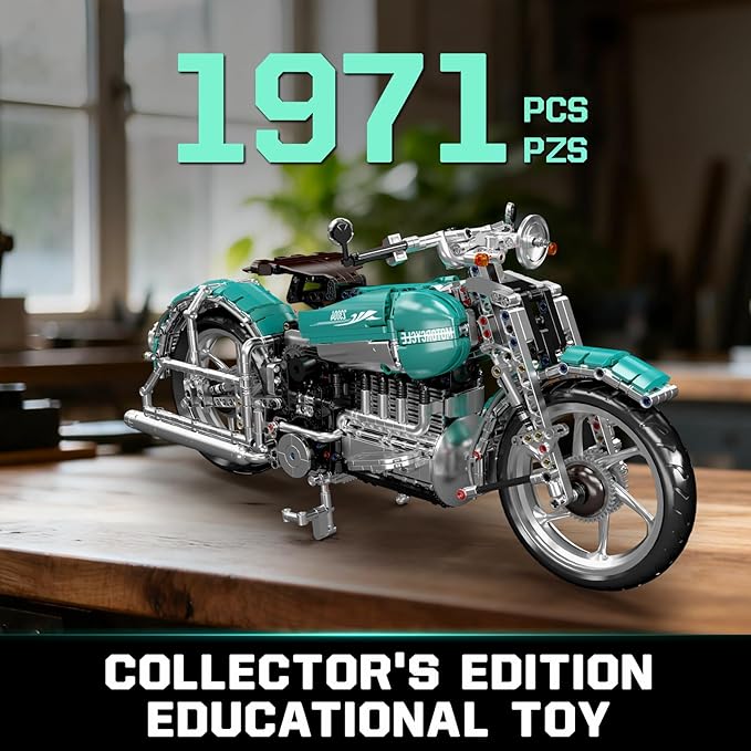 Mould King 23004 American Cruiser Motorcycle Building Set MOC Classic Motorbike Model Kit for Display Collectible Gift for Adult Teen(1971 Pcs)