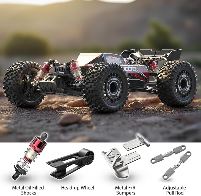 Jetwood 1:16 Fast RC Car Brushless 42MPH Remote Control Car for Adults - High Speed 4WD RTR RC Truck with 2 LiPo Batteries &amp DIY Body JC16EP Red