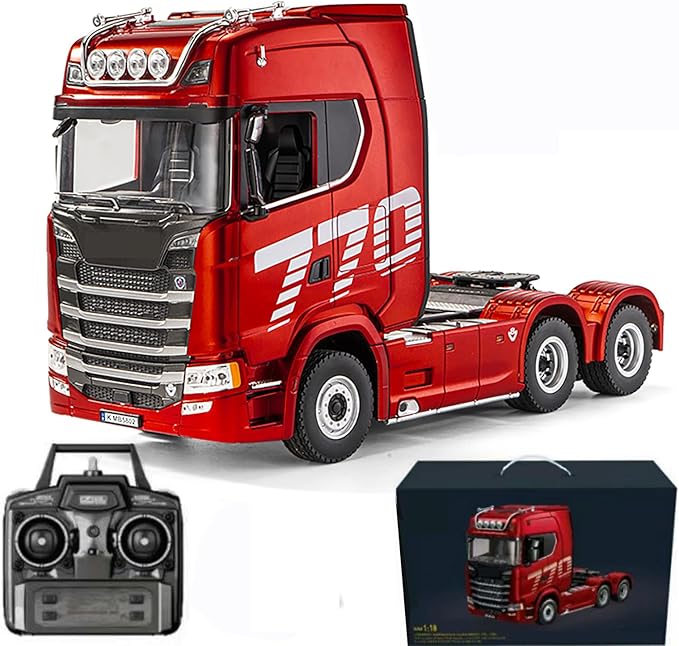 19Channels 770S Hobby RC Tractor Truck Toys 1/18 Scale Light Sound Effects Remote Control Lorry Car Vehicle Trailer for 14y+ Beginners Adults + (6-Wheels)