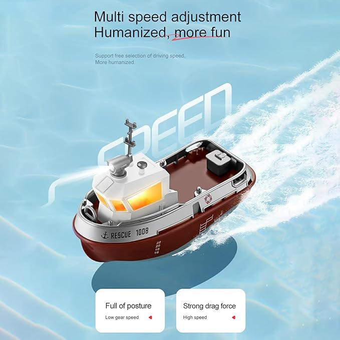 GoolRC RC Boat RC Tugboat Remote Control Boat for Pools and Lakes 2.4GHz Electric Tugboat Model with Lights Rechargeable Battery for Adults