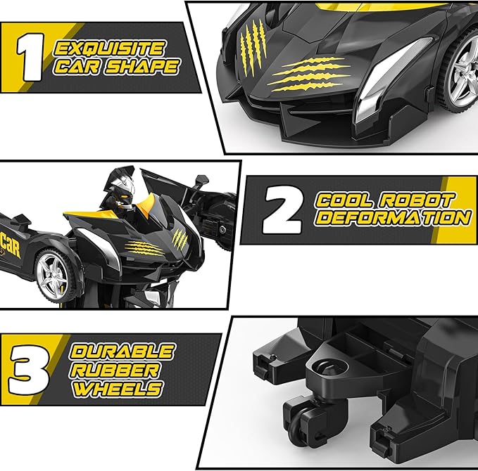 BLUEJAY Transform Rc Cars for Boys 4-7 8-12 2.4Ghz Remote Control Car 1:18 Scale Transforming Robot One-Button Deformation 360° Rotation Car Toy Gifts for Boys 3-5