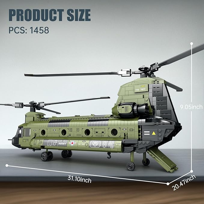 Reobrix CH-47 Helicopter Building Set Military Helicopter Toy Aircraft Model Kit Home Office Display or Collectible Ideal Airplane Toy Gifts for Adults Boys Kids 33031