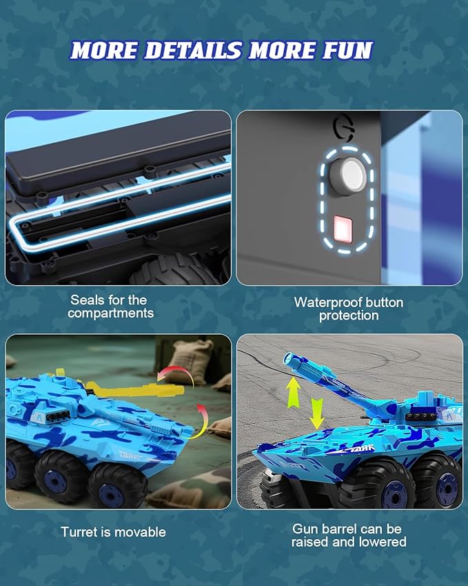 RC Tank Amphibious IFV Remote Control Truck Toy for Kids 5-12 40+ Min Playtime 2.4Ghz Waterproof Off-Road Crawler with Manually Rotating Turret (Blue Camouflage)