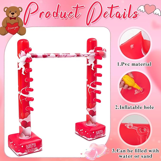 Threan Valentine's Day Inflatable Limbo Game for Little Ones Adults Valentine Party Games Fun Carnival Game Limbo Stick Engage Your Guests Inflatable Decoration for Outdoor Party Games