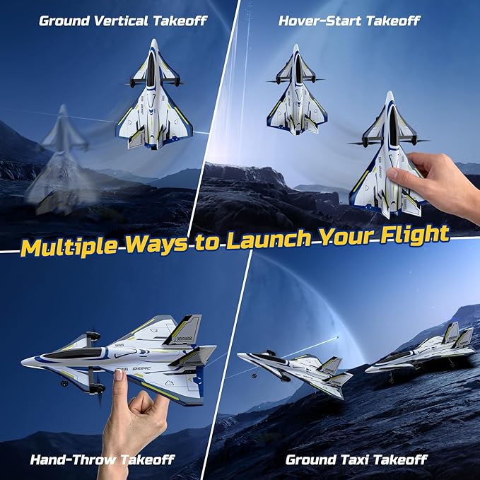 DEERC 4CH Brushless RC PlaneSci-Fi Remote Control Jet Hobby Airplane with LED Lights RTF Aerobatic Aircraft Toys2.4GHz 6-axis Gyro Stabilizer EPP Glider Aircraft Plane for Adults Beginners Advanced