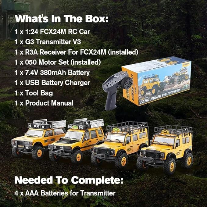 BEEZRC FMS 1/24 RC Crawler RTR FCX24M Land Rover Family Camel Trophy Edition Licensed RC Model 4WD RC Rock Truck 2.4Ghz Hobby Grade RC Car Model Mini Off Road Vehicle with Battery (Range Rover)