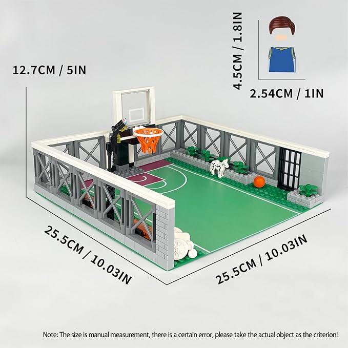 Basketball Court Building Block Set with 18 Sport Figures Compatible with Lego 853792 Accessory Basketball Accessory with Solt Can Be Held Bench Hoop for Basketball Fans
