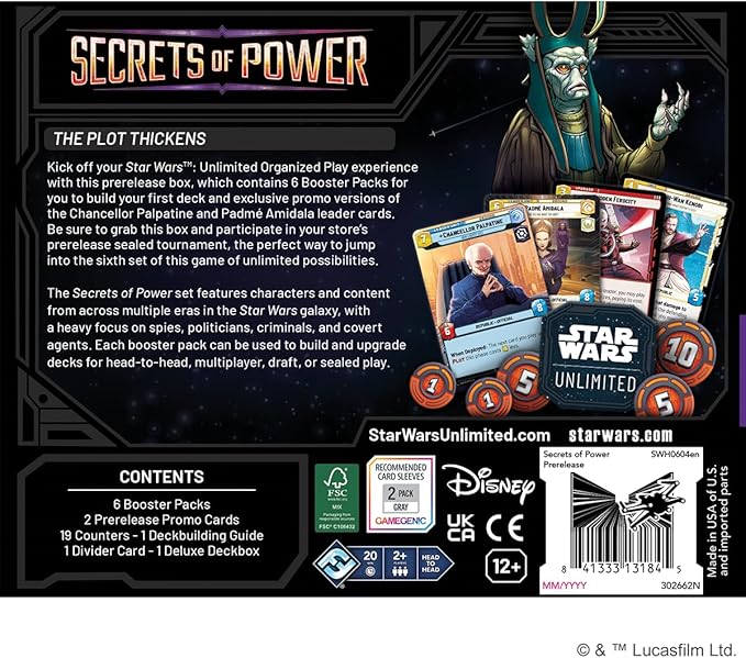Asmodee Star Wars: Unlimited TCG Secrets of Power PRERELEASE Box - 6 Booster Packs Exclusive Chancellor Palpatine &amp Padmé Amidala Promo Cards Ages 12+ 2+ Players 20 Minute Playtime