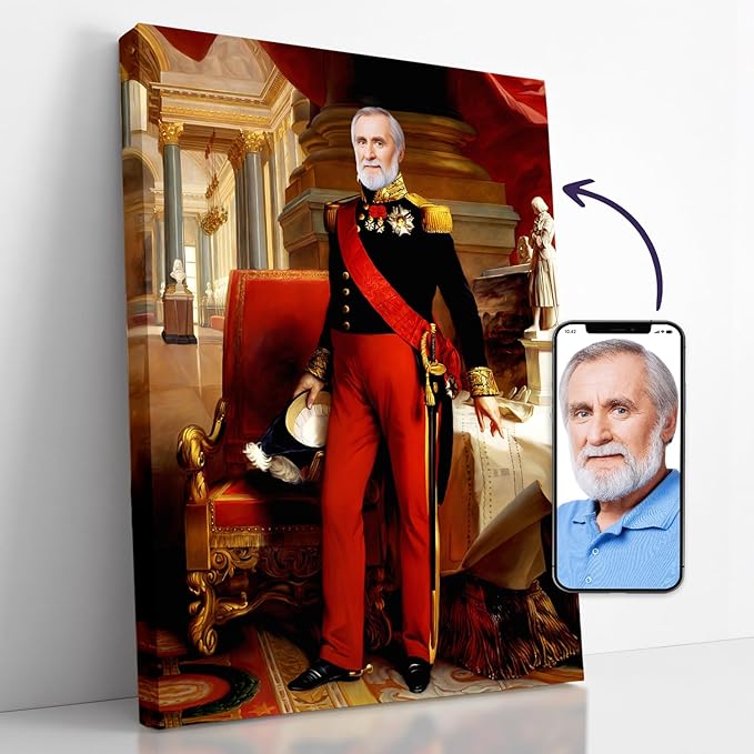 Turn Me Royal Custom Portrait from Your Photo Personalized Canvas Wall Art as Unique Birthday Gift for Men Turn him into Royalty (The Great Prince 12 x 16)