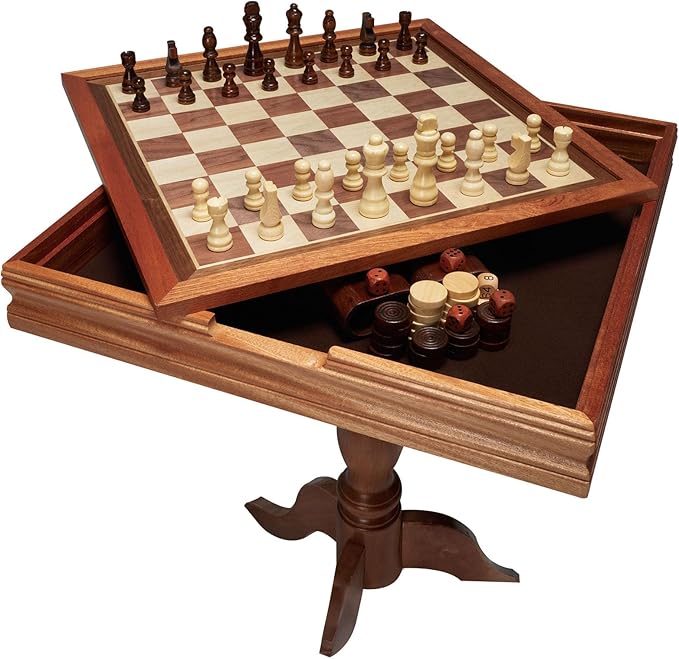 VEVOR 3-in-1 Chess Checkers Backgammon Table Set 18 Inch Premium Wooden Chess Table Deluxe Combo Game Table Furniture Set Chess Set Board Game Gift for Family Board Games