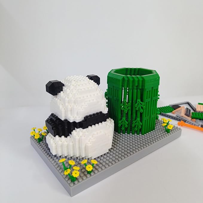 Panda Pen Holder Micro Mini Building Block Toy - Assemble Your Own Ideal for Students' Educational Fun and Office Workers' Desk Decoration