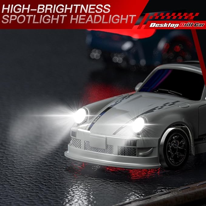 1:64 Scale Mini RC Drift Car 2.4GHz 4WD Full Proportional Model Vehicle with LED Lights Racing Sport Toy for Adults Teens