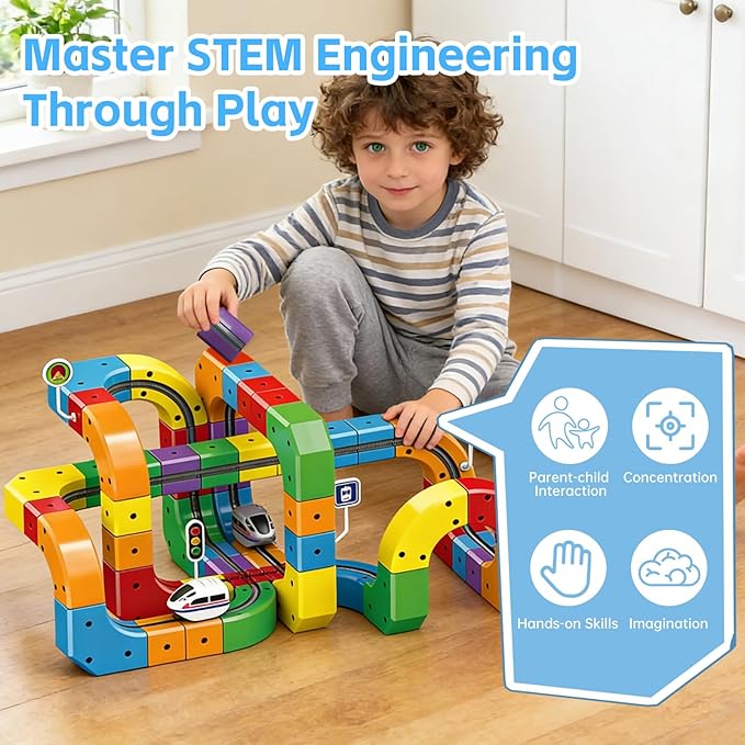 Electric Train Set 3D Magic Flexible Race Tracks for Kids Ages 4-8 123PCS Anti Gravity Race Track with Car for Toddler 3-5 STEM Educational Building Toy Gift for Boys &amp Girls