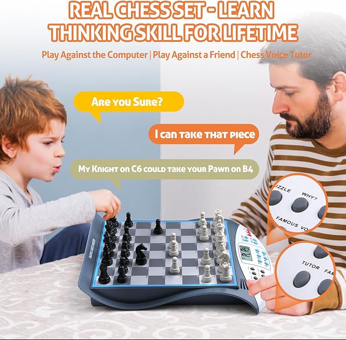 Talking Chess Master Electronic Chess Set with 2000 ELO Rating Great for Brain Strategy Training Strong Magnetic Chess Computer Game 1-2 Player Ideal Learning Gift for Kids Teenagers