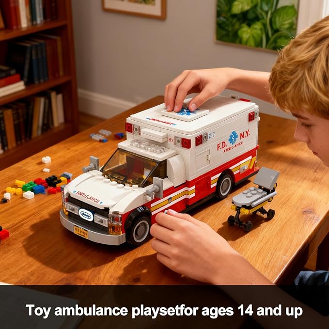Ambulance Building Set Emergency Rescue Vehicle Model Kit Collectible Display Model for Adults &amp Teens 14+ Compatible with Lego Ambulance Set 660 PCS