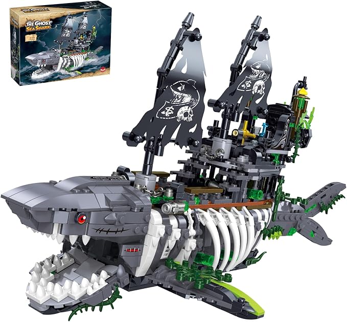 Mechanical Shark Ship Building Blocks Set The Ghost Sea Shark Pirate Ship Building Blocks SetsToys Gift for Kids Adult Collections Enthusiasts