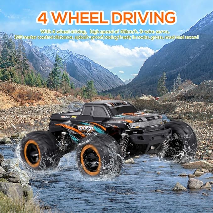 GoolRC 16889A RC Car 1:16 Scale Remote Control Car 4WD 45KM/H High Speed RC Truck with Brushless Motor 2.4GHz All Terrain Off Road Rock Crawler Electric Vehicle Toy for Adults (Orange)